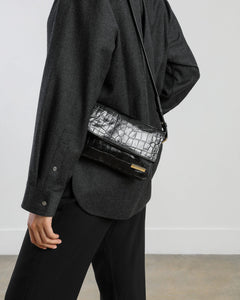 Mari Small Crossbody, Black Croc Handbags dear-frances 