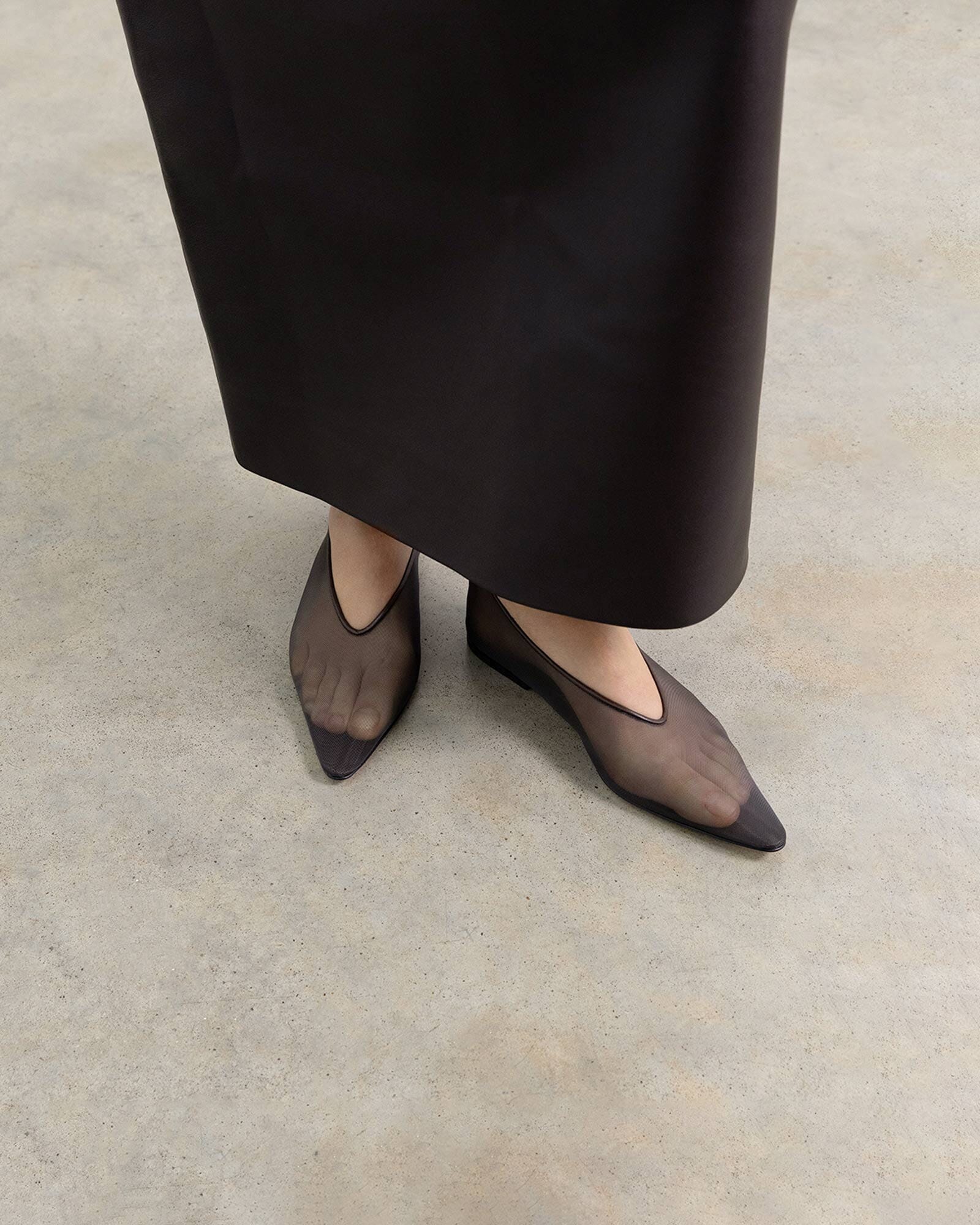 Dear frances メッシュシューズ Mesh Flats, Espresso Mesh — Made in Italy | Dear Frances